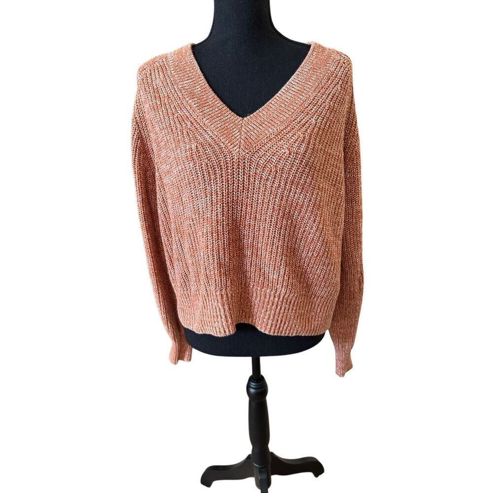 A New Day Burnt Orange V-Neck Marled Knit Sweater - Size Small